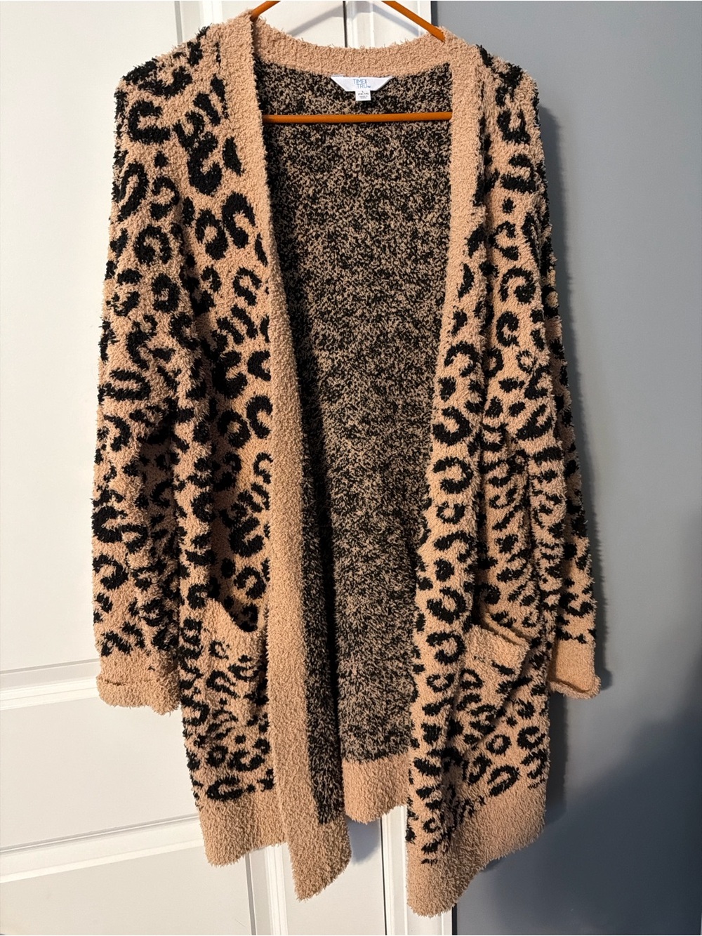 Time and Tru Leopard Print Open Cardigan - Tan & Black